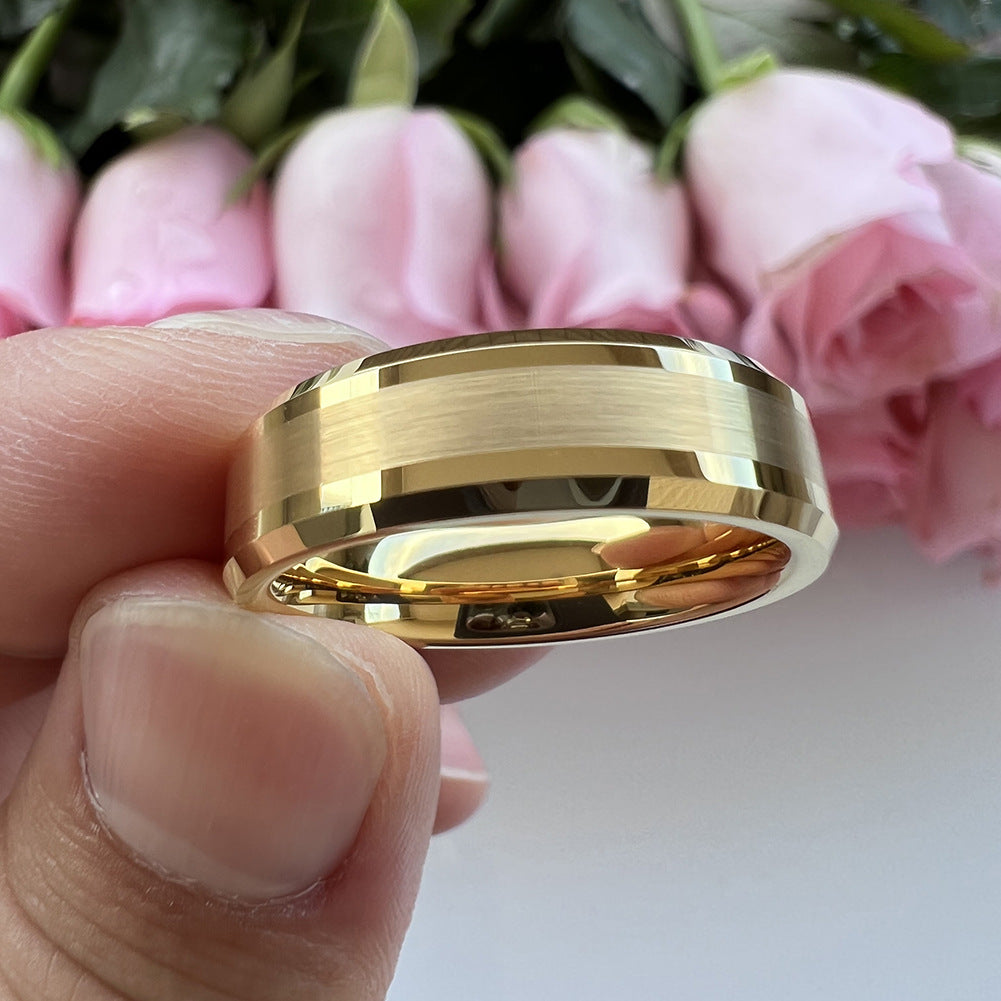 Simple Tungsten Steel Yellow Men's Ring