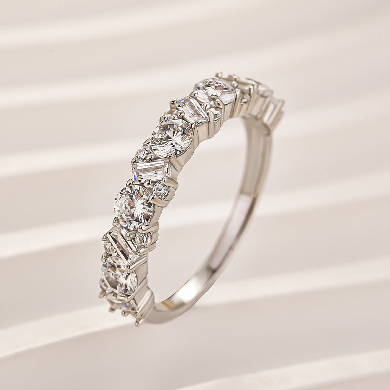HNJ Jewels Yellow Gold Round Cut & Emerald Cut Wedding Band In Sterling Silver