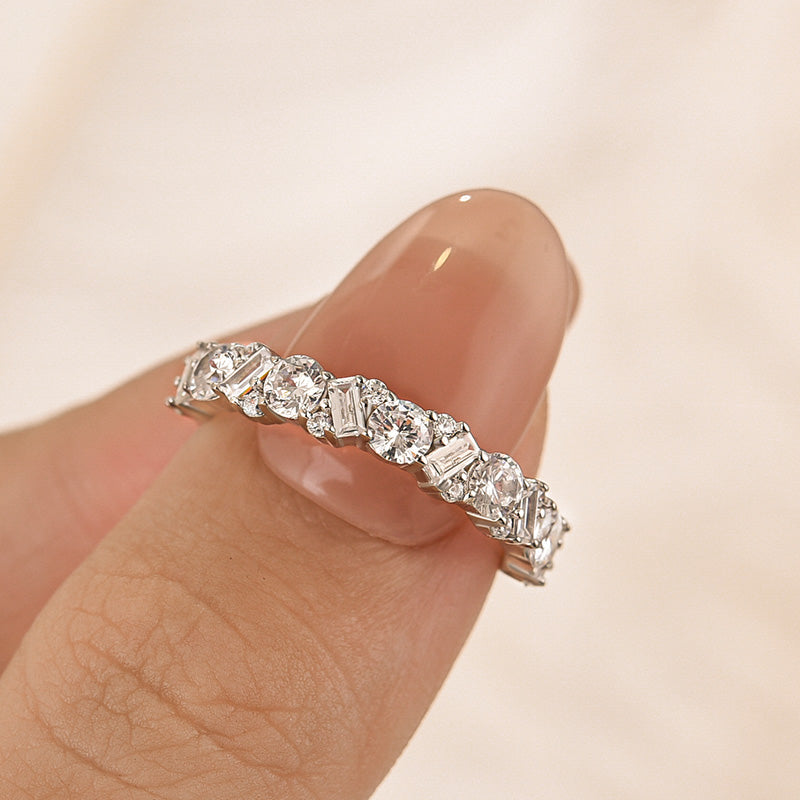 HNJ Jewels Yellow Gold Round Cut & Emerald Cut Wedding Band In Sterling Silver