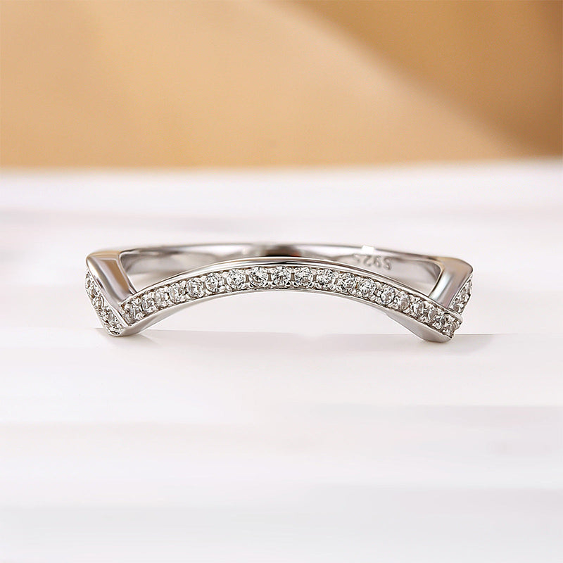 White Gold Curved Wedding Band In Sterling Silver