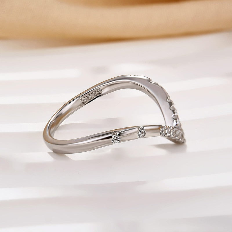 0.13Ct Simulated Diamond Matching Curved Wedding Band In Sterling Silver