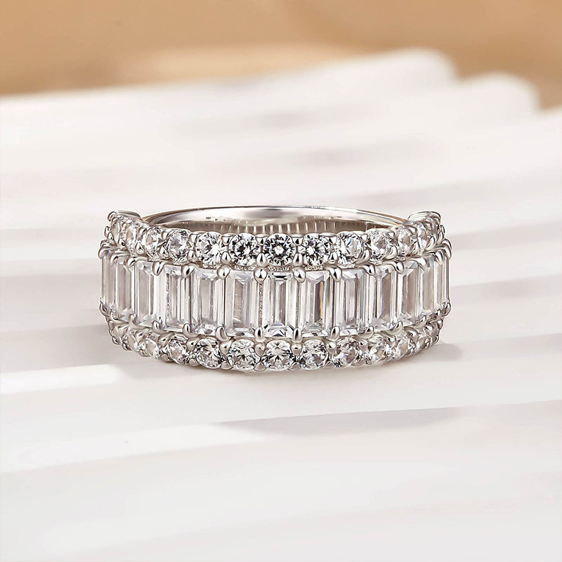 Luxurious Emerald Cut Wedding Band Travel Ring In Sterling Silver
