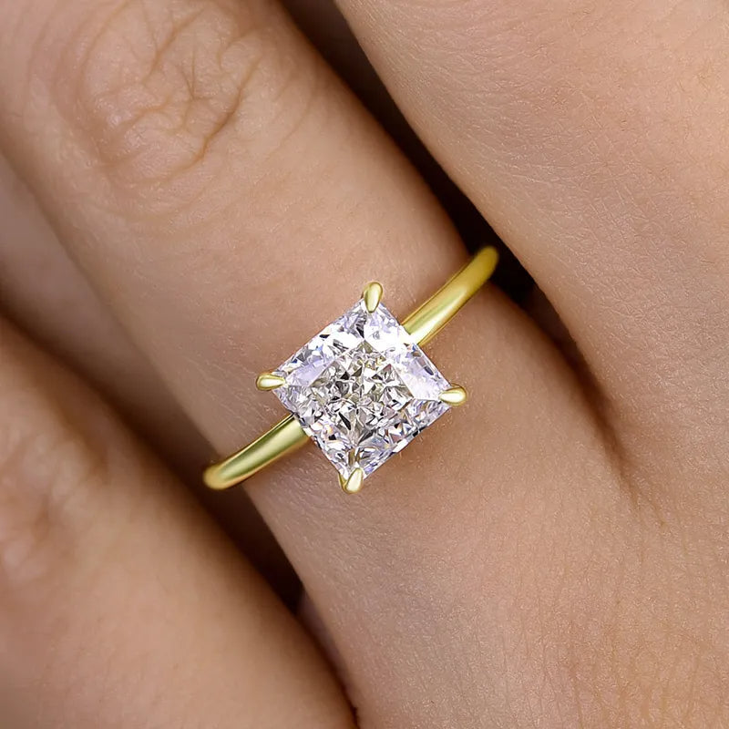HNJ Jewels Square Princess Cut Engagement Ring for Women In Sterling Silver