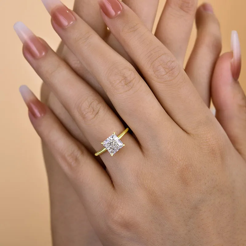 HNJ Jewels Square Princess Cut Engagement Ring for Women In Sterling Silver