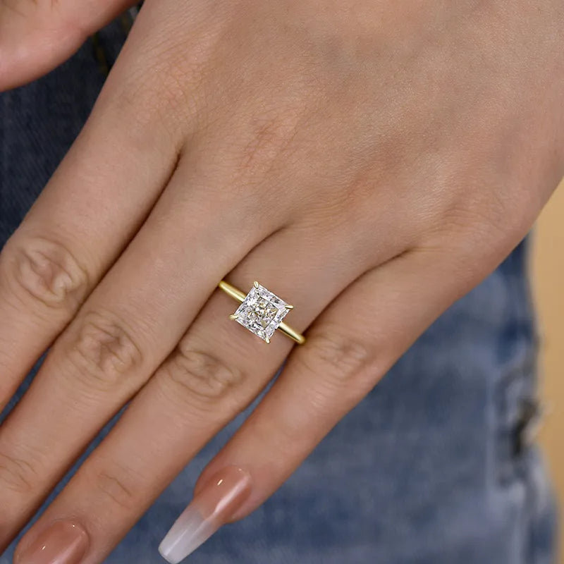 HNJ Jewels Square Princess Cut Engagement Ring for Women In Sterling Silver