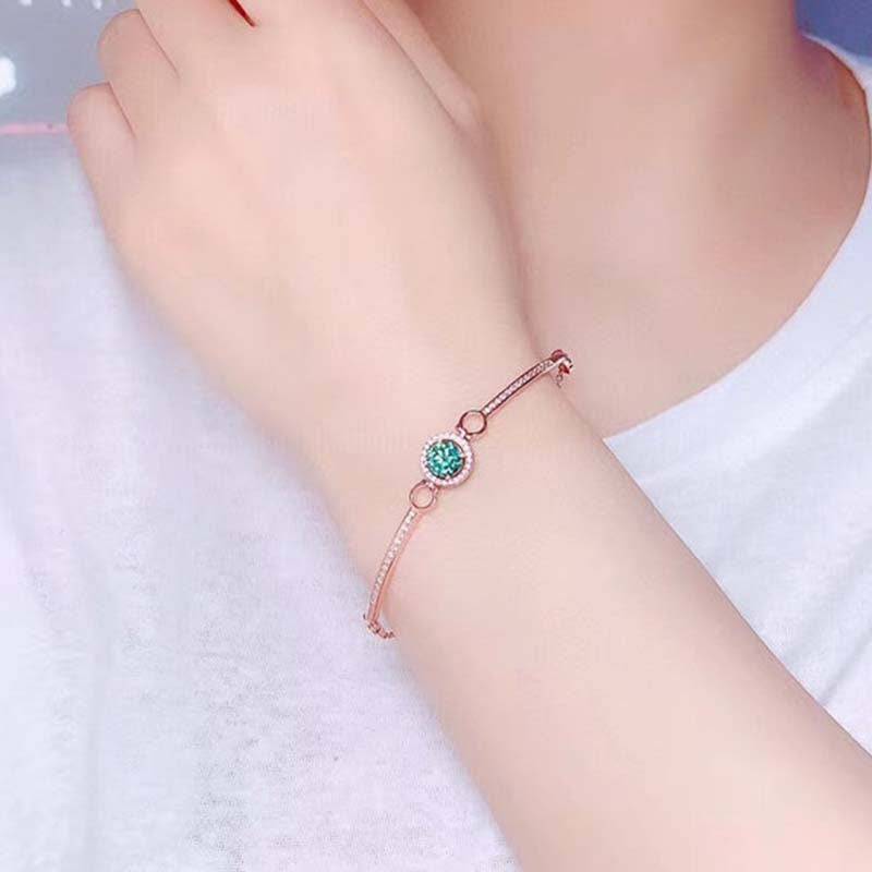 HNJ Jewels Romantic Rose Gold Round Cut Paraiba Tourmaline Bracelet In Sterling Silver