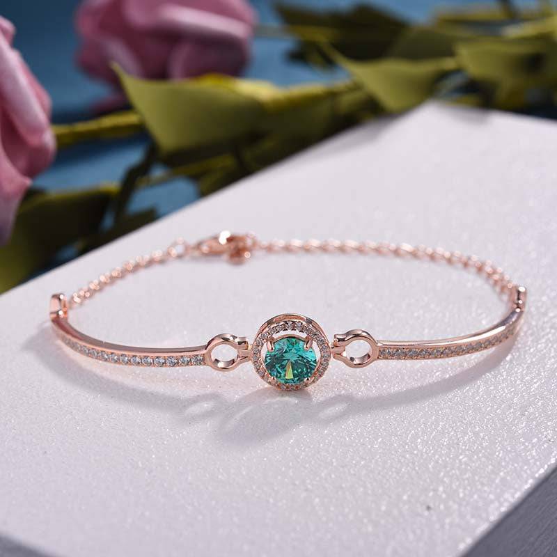 HNJ Jewels Romantic Rose Gold Round Cut Paraiba Tourmaline Bracelet In Sterling Silver