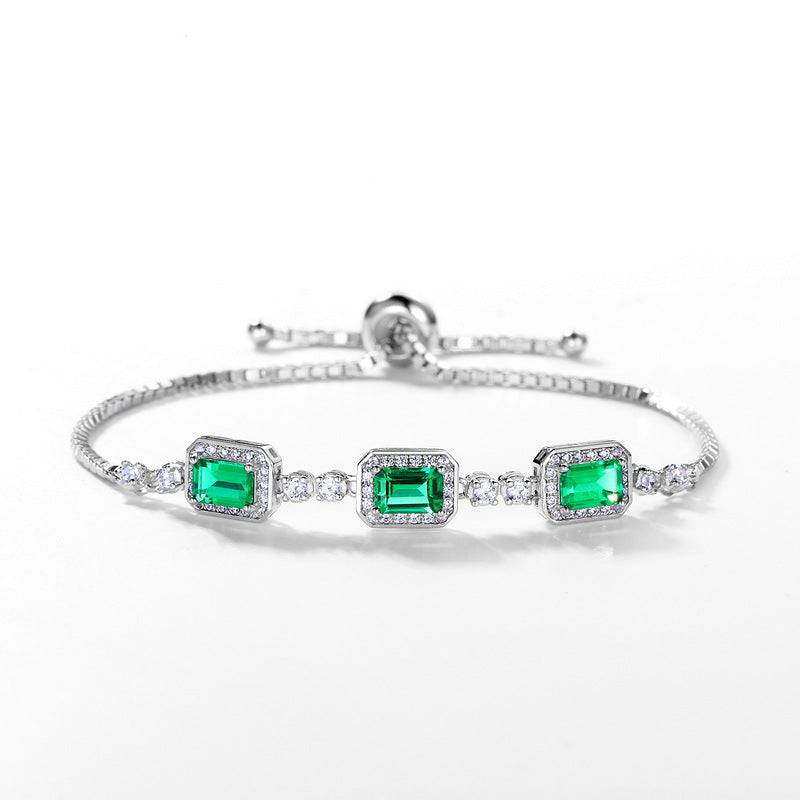 HNJ Jewels Luxury Emerald Cut Emerald Green Bracelet for Women In Sterling Silver