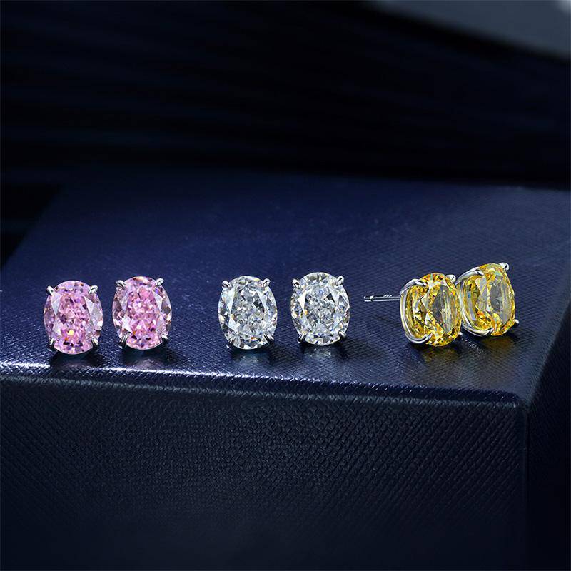 HNJ Jewels Stunning Classic Oval Cut Simulated Diamond Stud Earrings In Sterling Silver