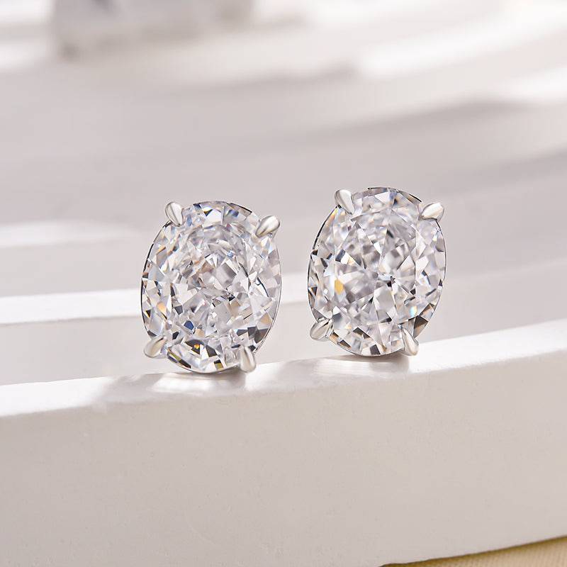 HNJ Jewels Stunning Classic Oval Cut Simulated Diamond Stud Earrings In Sterling Silver