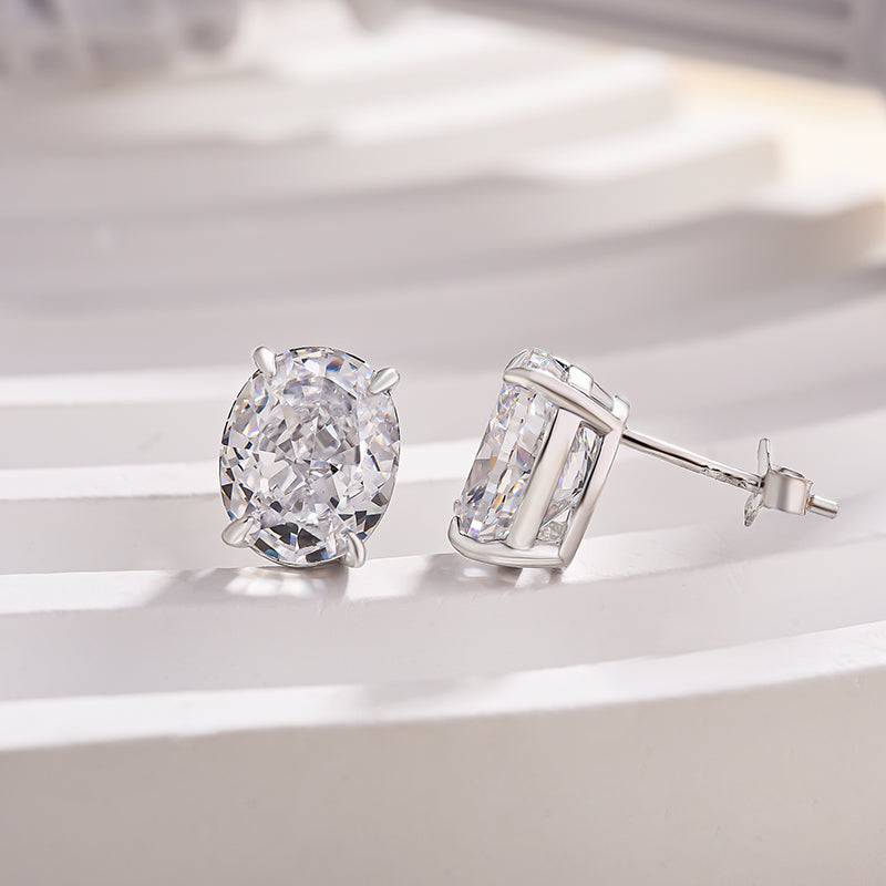 HNJ Jewels Stunning Classic Oval Cut Simulated Diamond Stud Earrings In Sterling Silver