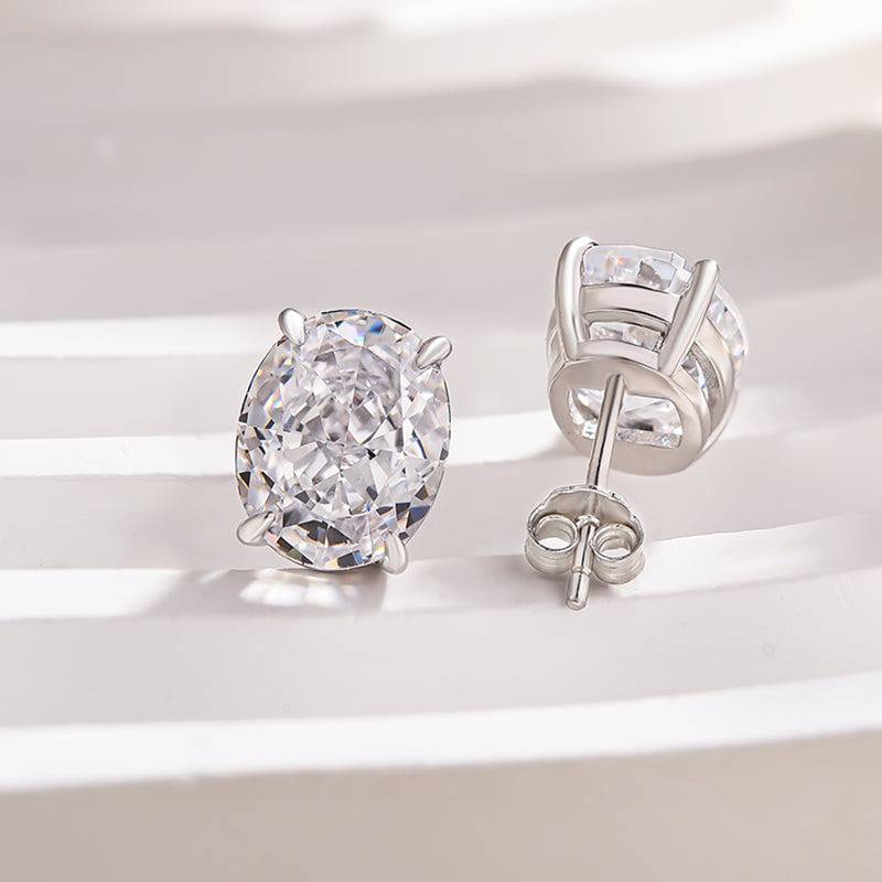 HNJ Jewels Stunning Classic Oval Cut Simulated Diamond Stud Earrings In Sterling Silver