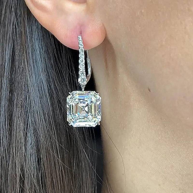 HNJ Jewels Elegant Asscher Cut Women's Earrings In Sterling Silver
