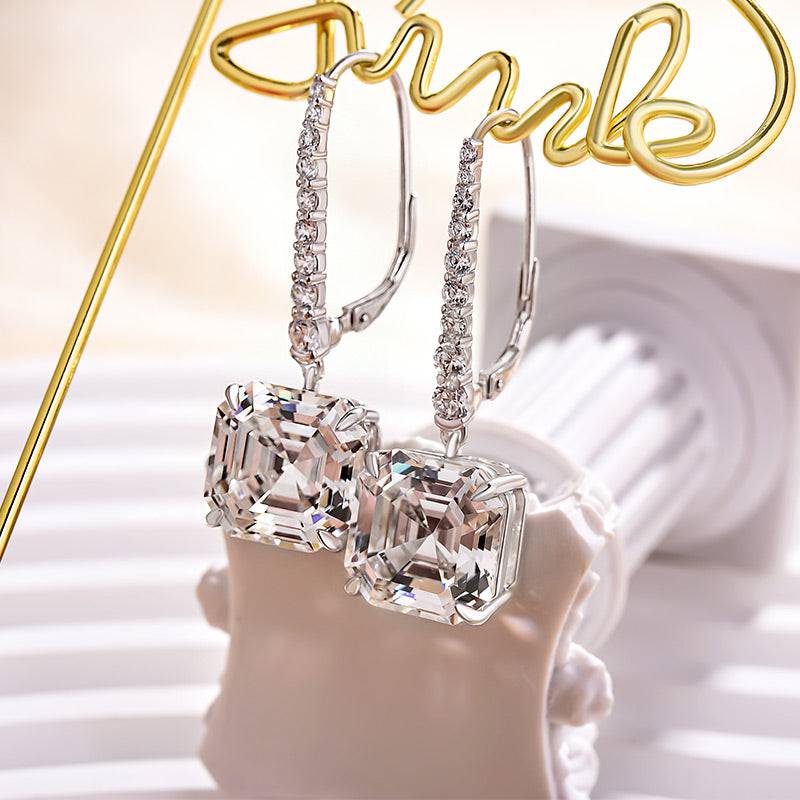 HNJ Jewels Elegant Asscher Cut Women's Earrings In Sterling Silver
