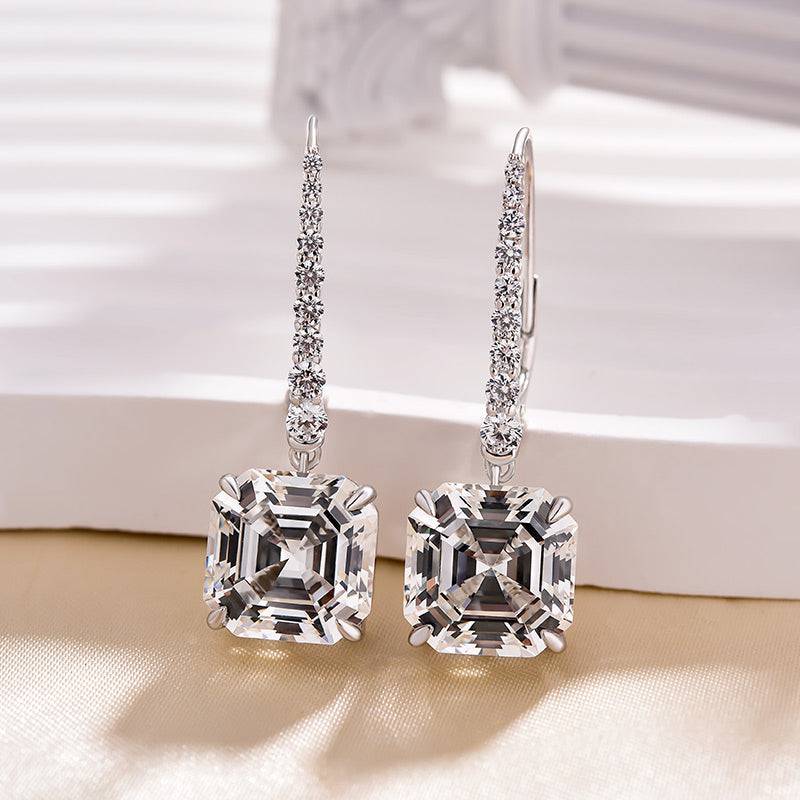 HNJ Jewels Elegant Asscher Cut Women's Earrings In Sterling Silver