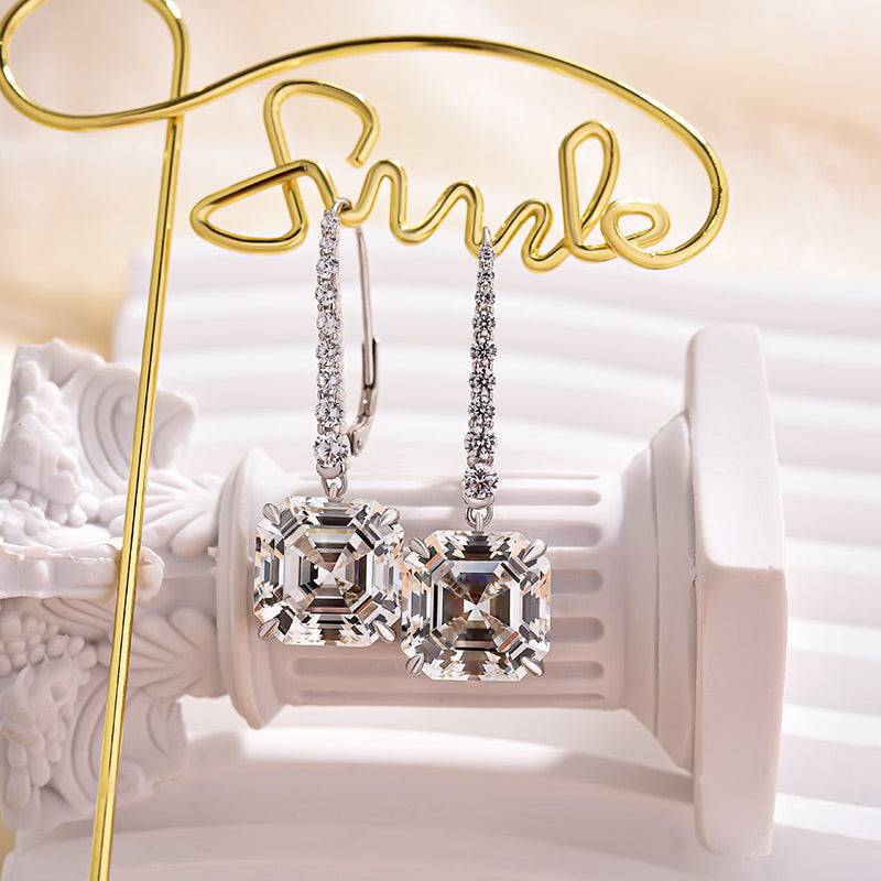 HNJ Jewels Elegant Asscher Cut Women's Earrings In Sterling Silver