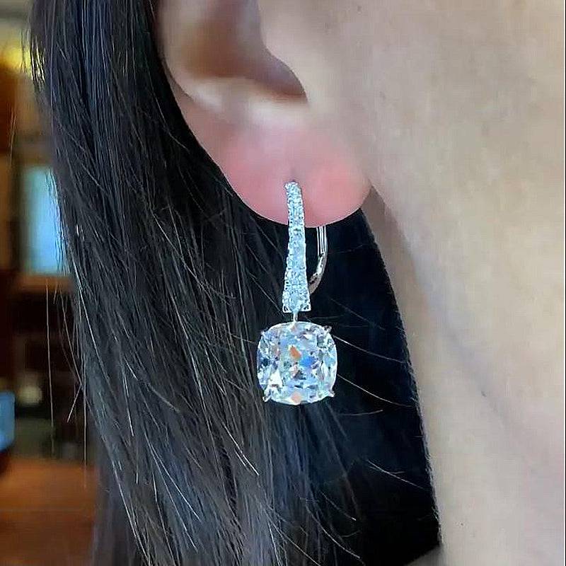 HNJ Jewels Exquisite Cushion Cut Women's Earrings In Sterling Silver