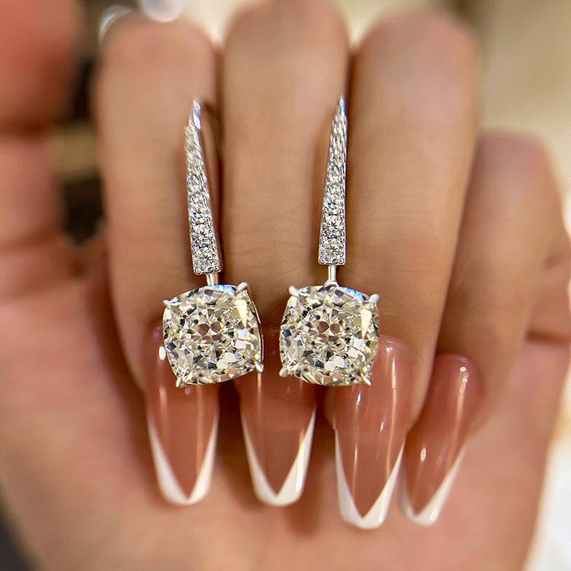 HNJ Jewels Exquisite Cushion Cut Women's Earrings In Sterling Silver
