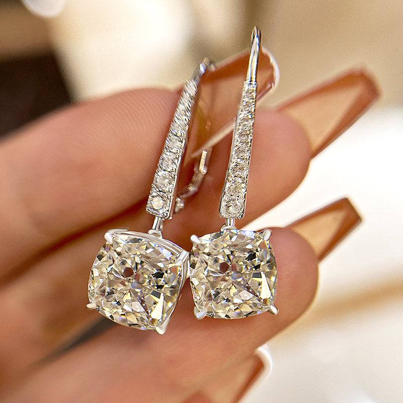 HNJ Jewels Exquisite Cushion Cut Women's Earrings In Sterling Silver