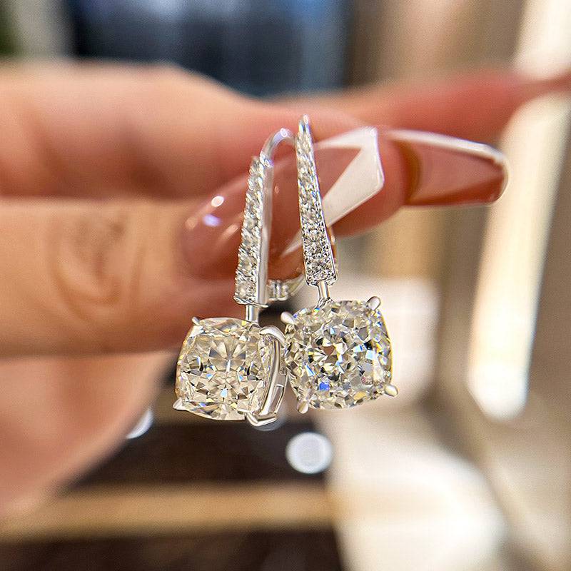 HNJ Jewels Exquisite Cushion Cut Women's Earrings In Sterling Silver