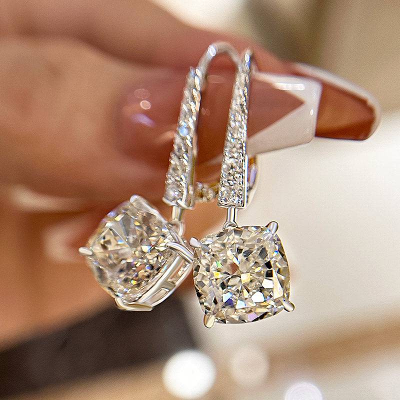 HNJ Jewels Exquisite Cushion Cut Women's Earrings In Sterling Silver