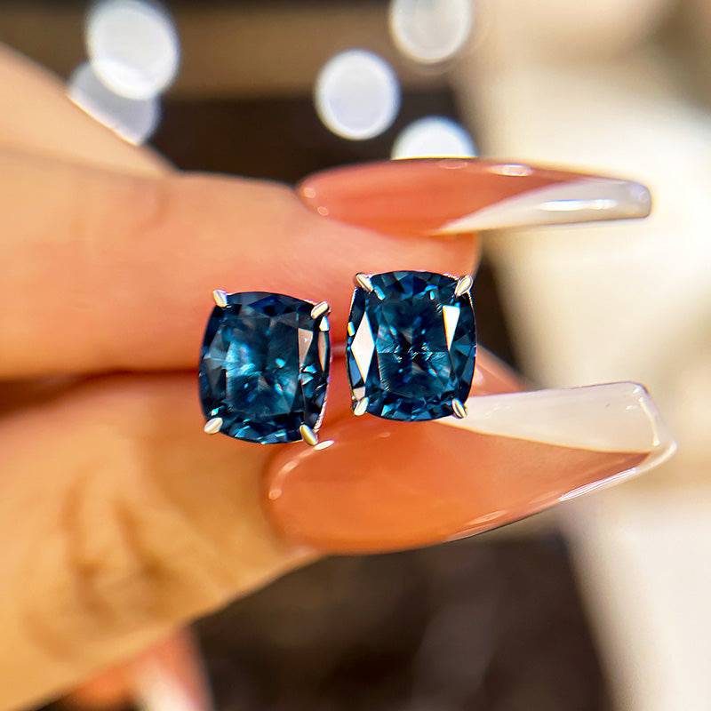 HNJ Jewels Lovely Cushion Cut Montana Blue Sapphire Earrings