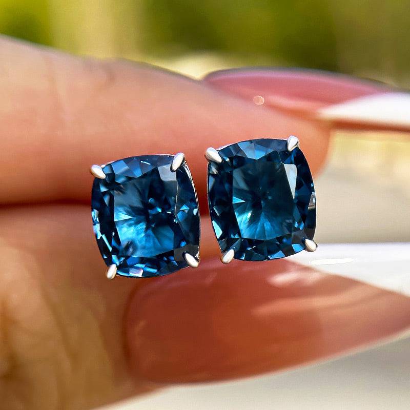 HNJ Jewels Lovely Cushion Cut Montana Blue Sapphire Earrings