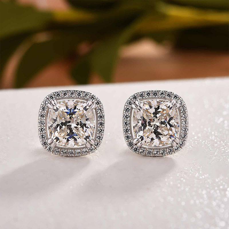 HNJ Jewels Sparkle Halo Cushion Cut Women's Stud Earrings In Sterling Silver