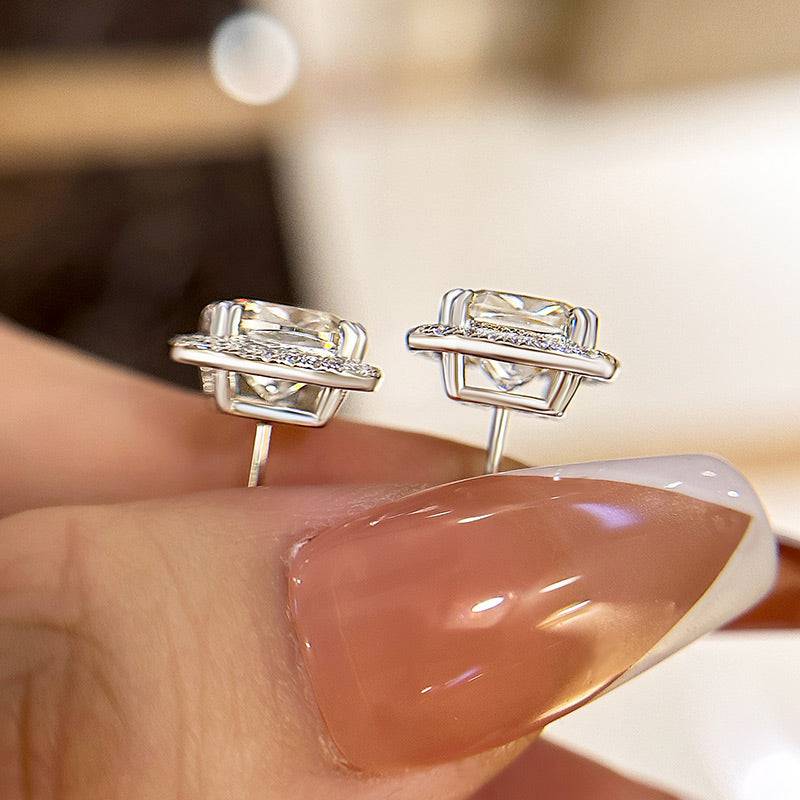 HNJ Jewels Sparkle Halo Cushion Cut Women's Stud Earrings In Sterling Silver