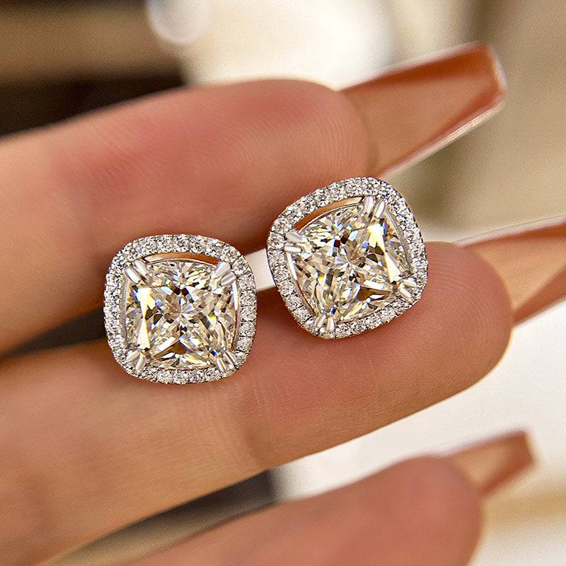 HNJ Jewels Sparkle Halo Cushion Cut Women's Stud Earrings In Sterling Silver