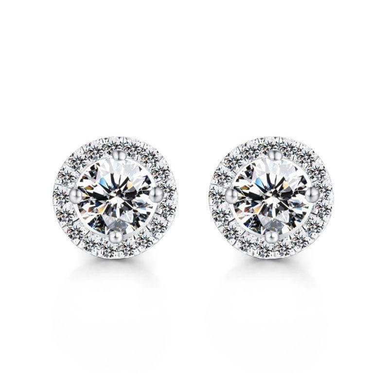HNJ Jewels Sterling Silver Classic Halo Round Cut Earring