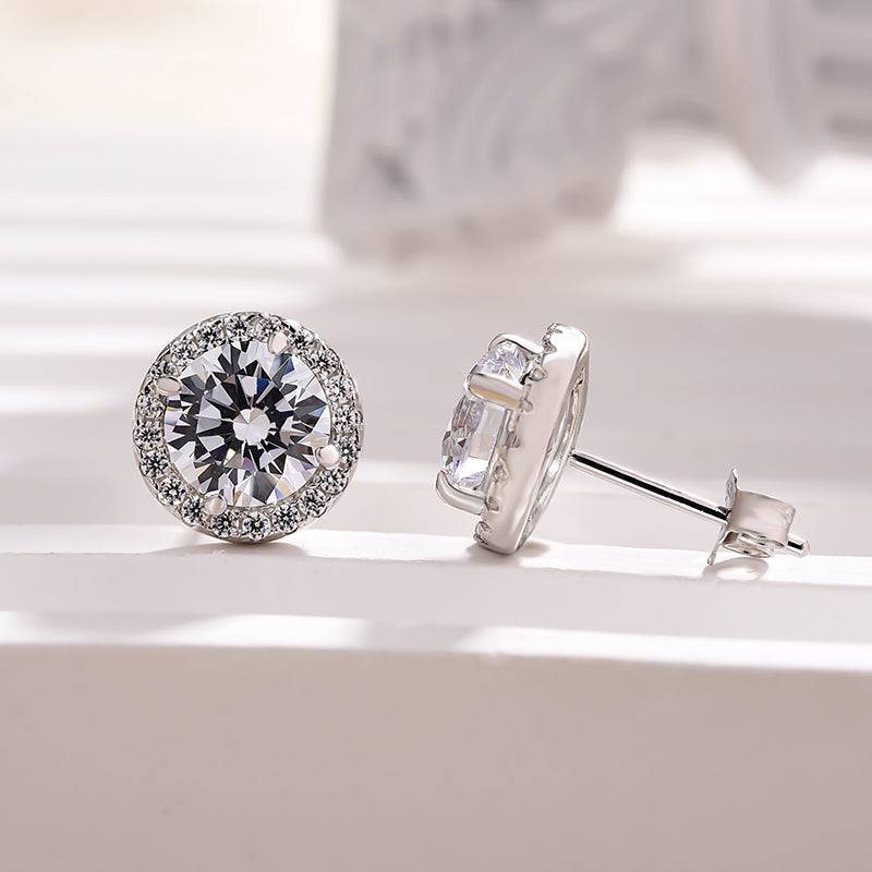HNJ Jewels Sterling Silver Classic Halo Round Cut Earring