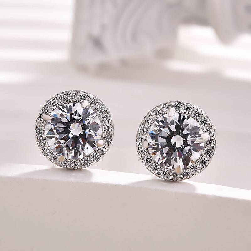 HNJ Jewels Sterling Silver Classic Halo Round Cut Earring