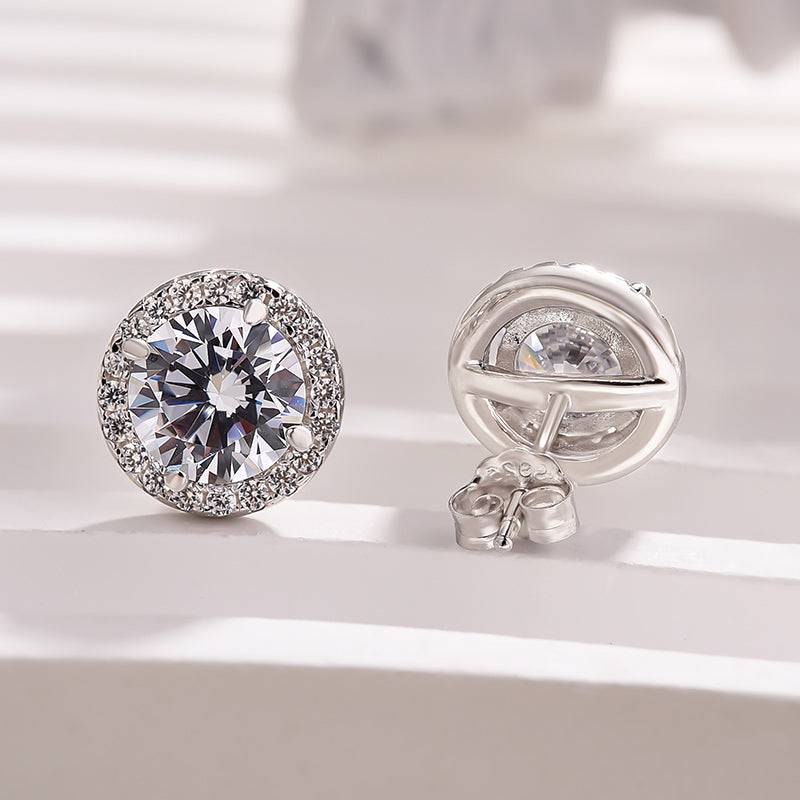 HNJ Jewels Sterling Silver Classic Halo Round Cut Earring