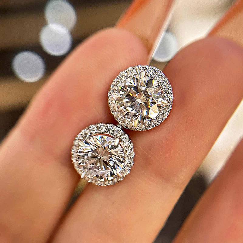 HNJ Jewels Sterling Silver Classic Halo Round Cut Earring