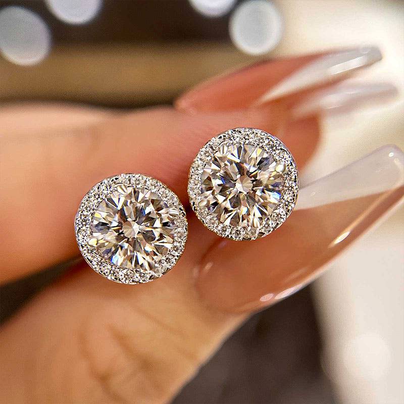 HNJ Jewels Sterling Silver Classic Halo Round Cut Earring