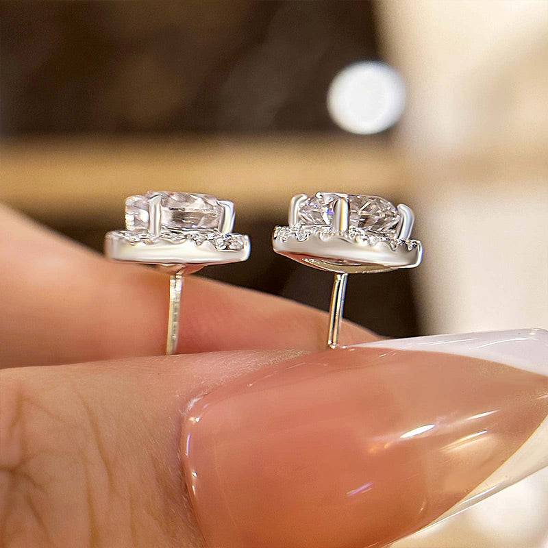 HNJ Jewels Sterling Silver Classic Halo Round Cut Earring