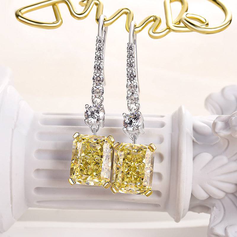 HNJ Jewels Sterling Silver Luxury Radiant Cut Yellow Sapphire Drop Earrings