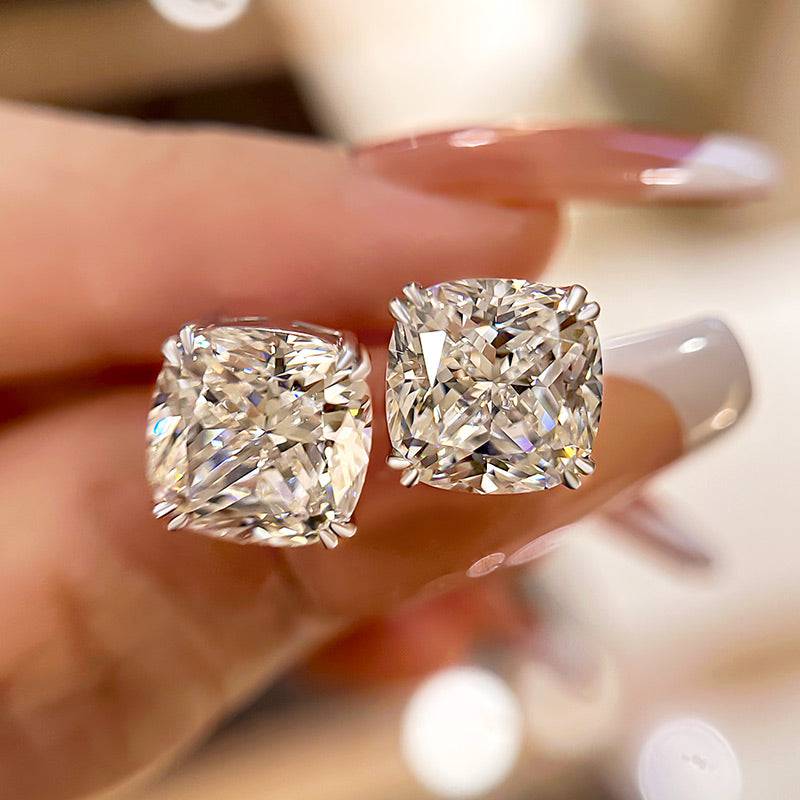 HNJ Jewels Stunning Sterling Silver 4.2 Ct Cushion Cut Stud Earrings For Women