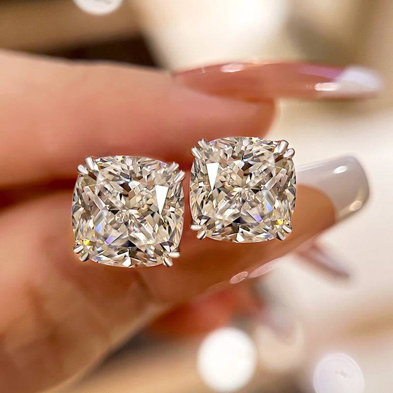 HNJ Jewels Stunning Sterling Silver 4.2 Ct Cushion Cut Stud Earrings For Women