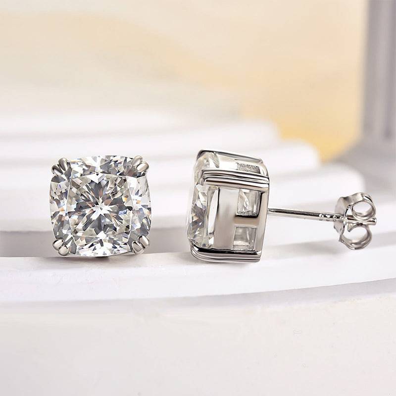 HNJ Jewels Stunning Sterling Silver 4.2 Ct Cushion Cut Stud Earrings For Women