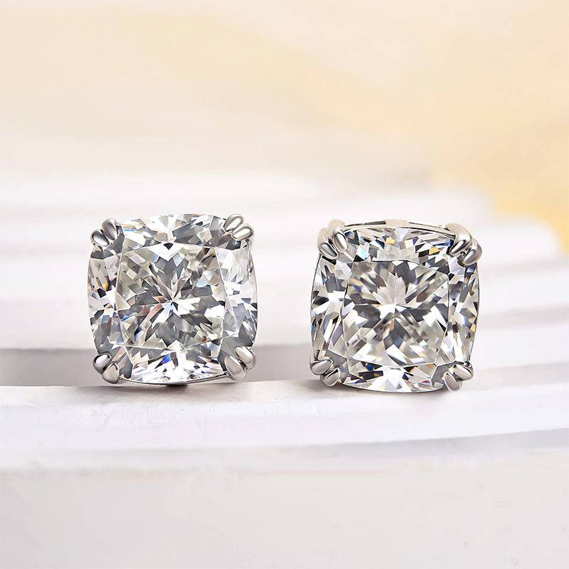 HNJ Jewels Stunning Sterling Silver 4.2 Ct Cushion Cut Stud Earrings For Women