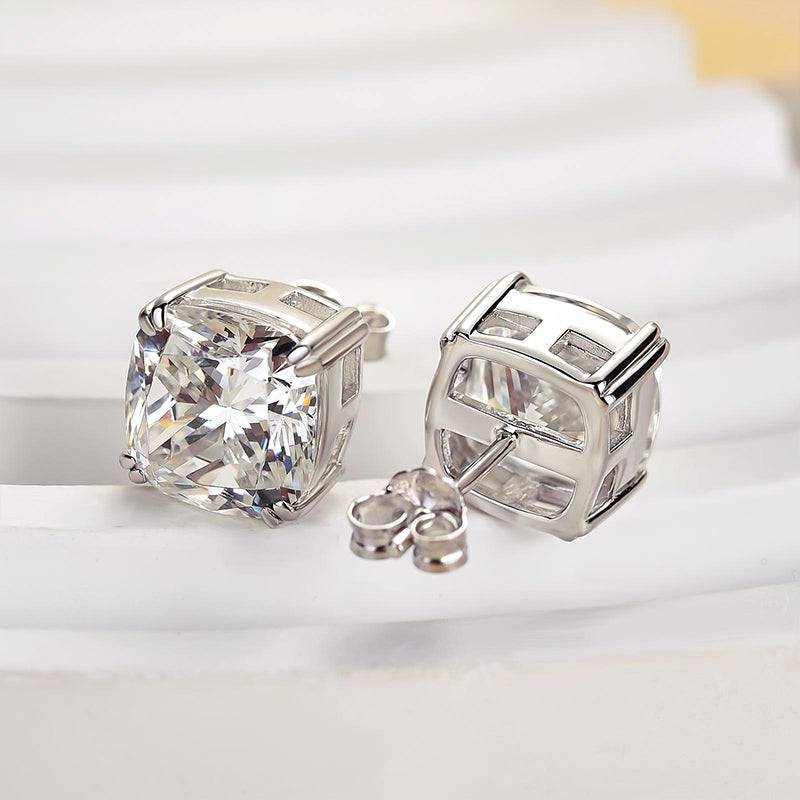 HNJ Jewels Stunning Sterling Silver 4.2 Ct Cushion Cut Stud Earrings For Women