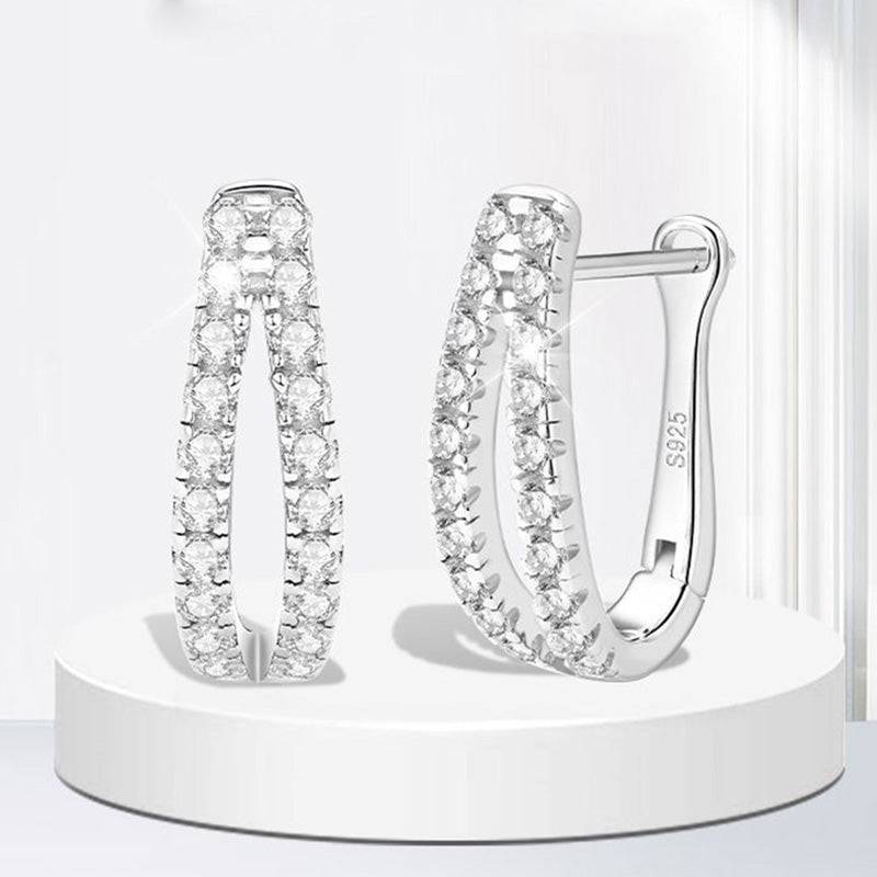 HNJ Jewels Unique Moissanite U-shaped Round Cut Earrings In Sterling Silver