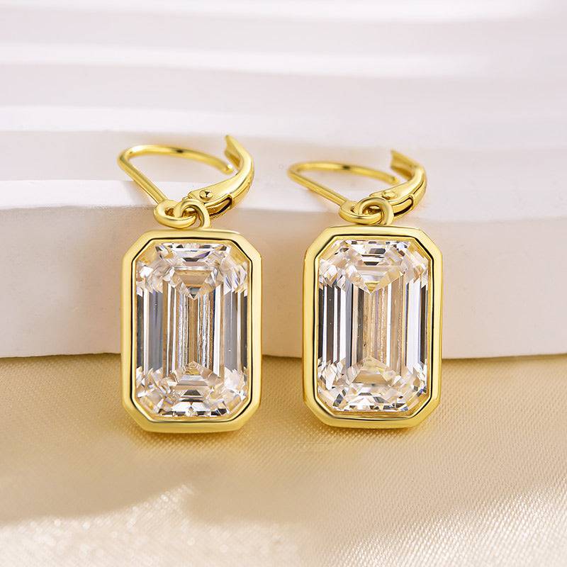 HNJ Jewels Special Yellow Gold Bezel Emerald Cut Women's Earrings In Sterling Silver