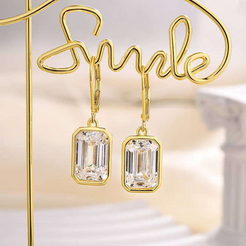 HNJ Jewels Special Yellow Gold Bezel Emerald Cut Women's Earrings In Sterling Silver