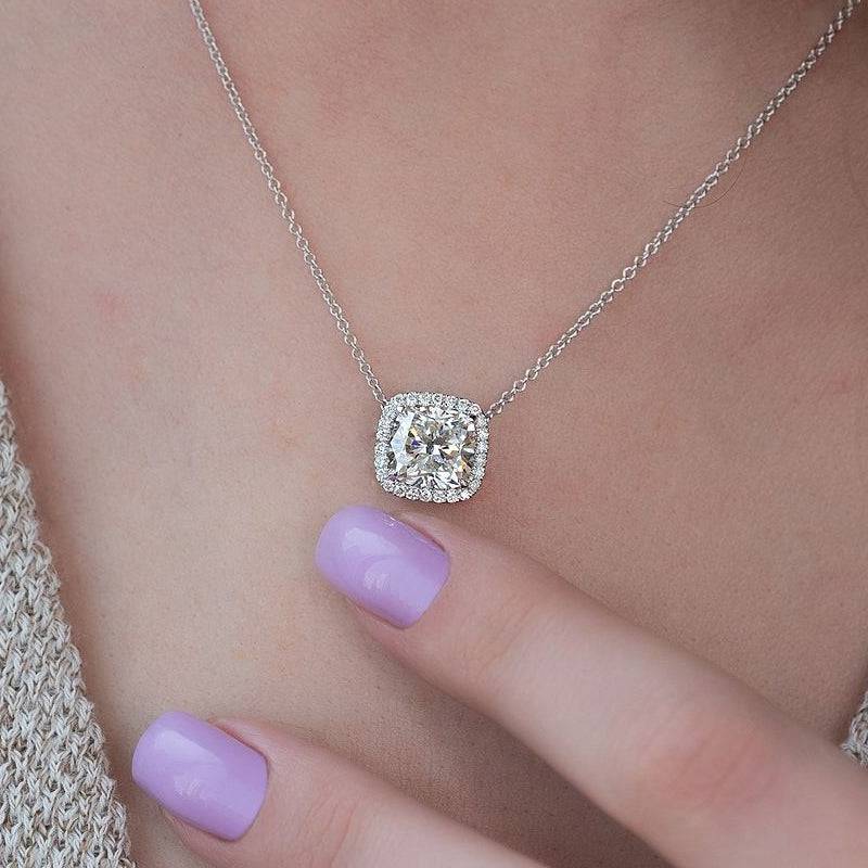 HNJ Jewels Elegant Halo Cushion Cut Pendant Necklace