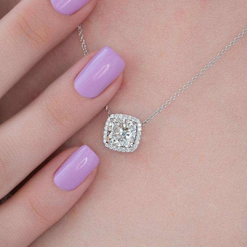 HNJ Jewels Elegant Halo Cushion Cut Pendant Necklace
