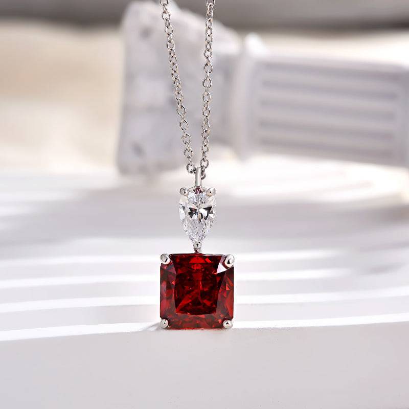 HNJ Jewels Honorable Radiant Cut Ruby Stone Necklace In Sterling Silver