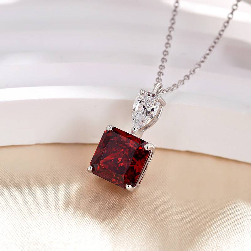 HNJ Jewels Honorable Radiant Cut Ruby Stone Necklace In Sterling Silver